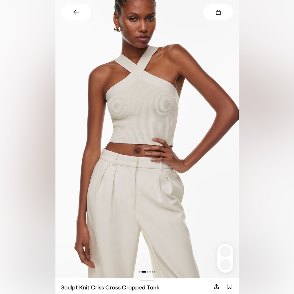 Tan Ribbed Cross-Front Crop Top - Picture 6 of 8